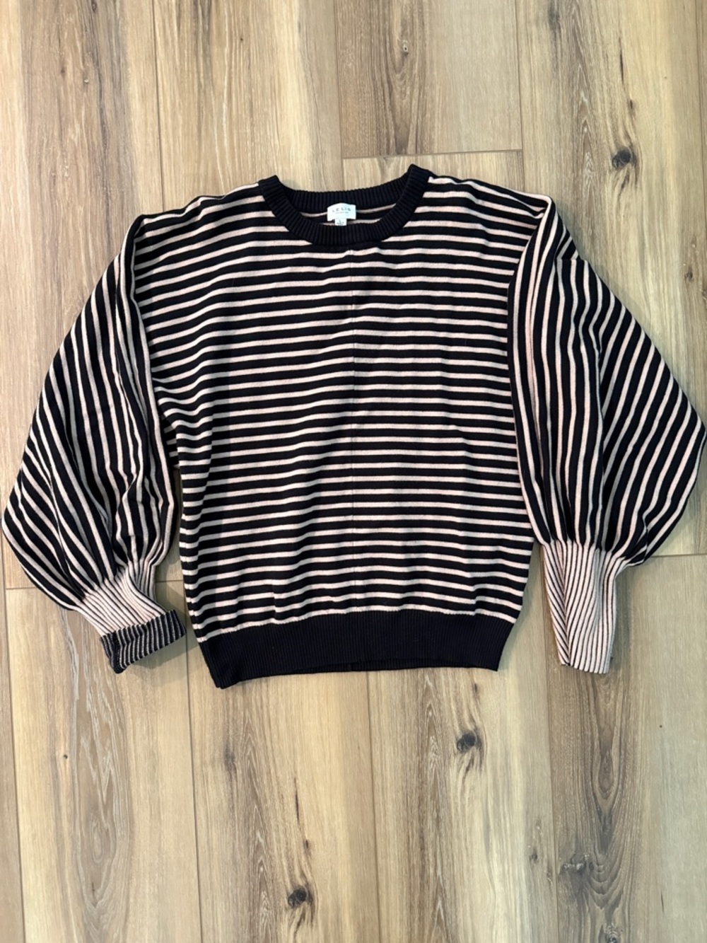 Le Lis Black and Tan Striped Crewneck Sweater